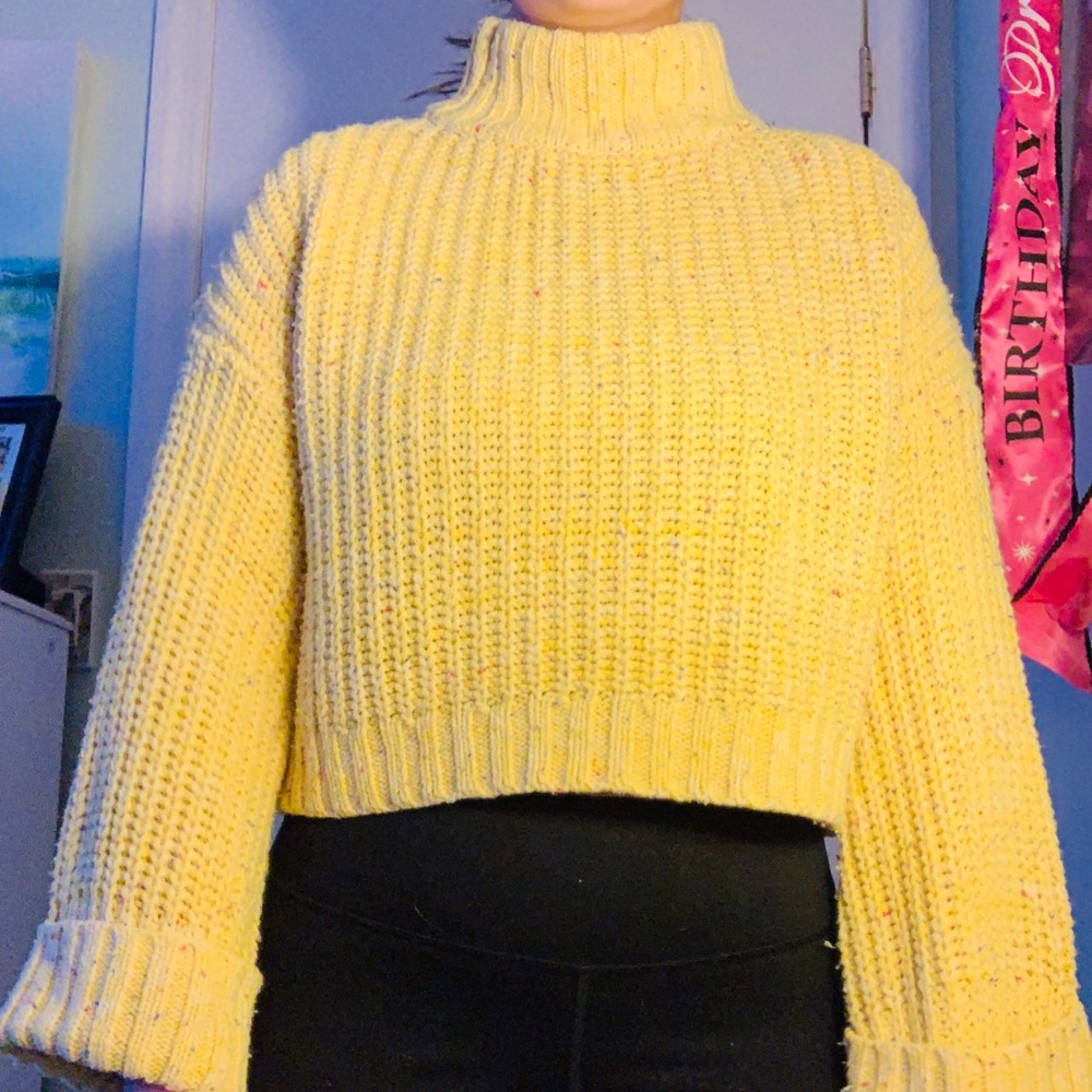 yellow turtle neck sweater